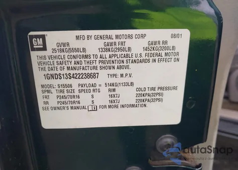 2002 Chevrolet Trailblazer Ls z USA, uszkodzony, nr VIN 1GNDS13S422238687